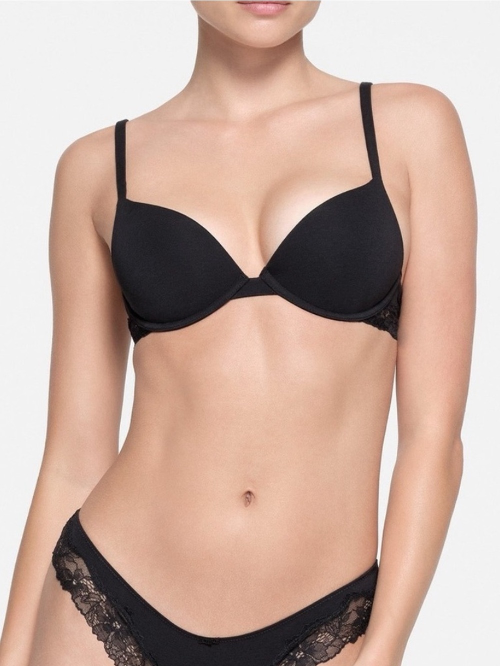 NWT SKIMS Cotton Lace Lightly Lined Bra Onyx Black 36C